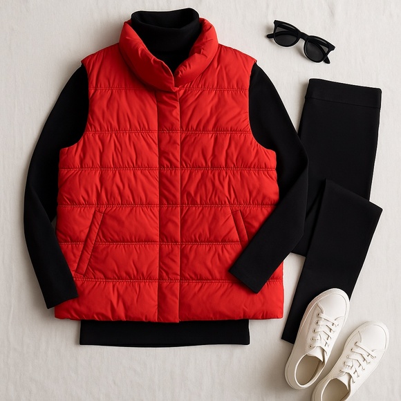 Eileen Fisher Red Quilted Puffer Vest Women’s Size L